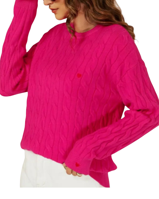 Heart Detail Cable Knit Jumper – Fuchsia