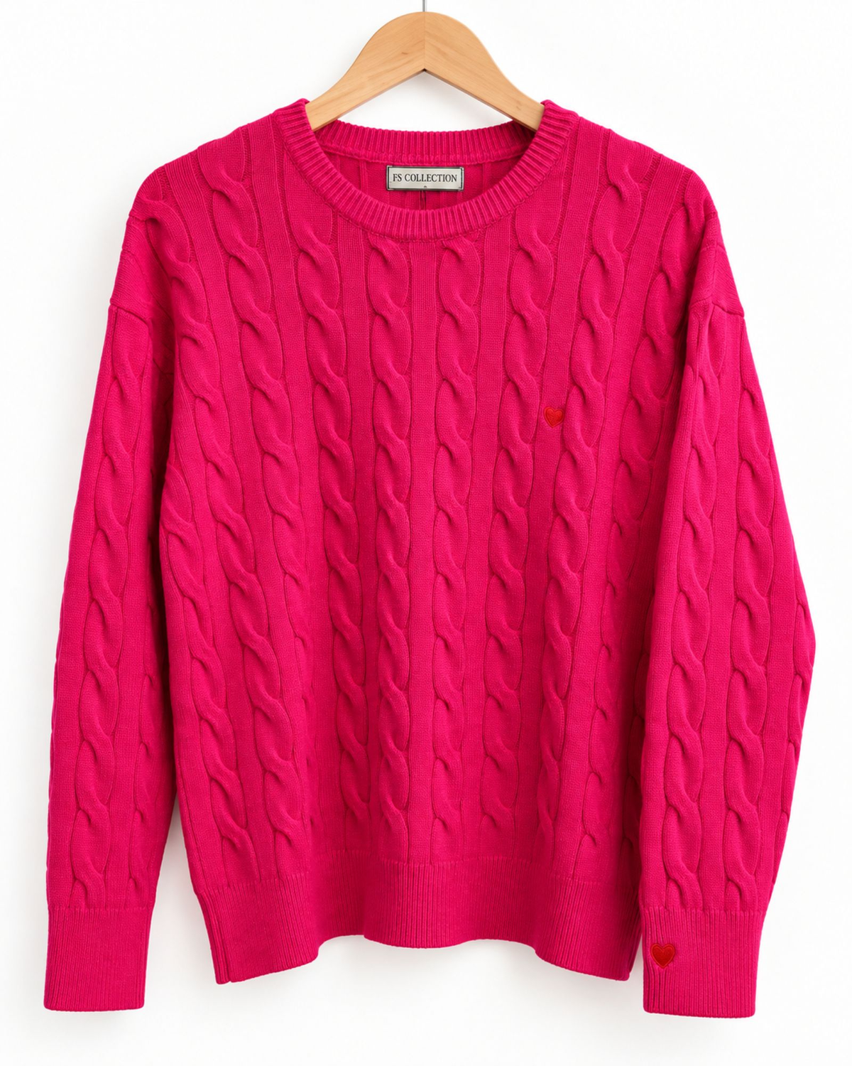 Heart Detail Cable Knit Jumper – Fuchsia