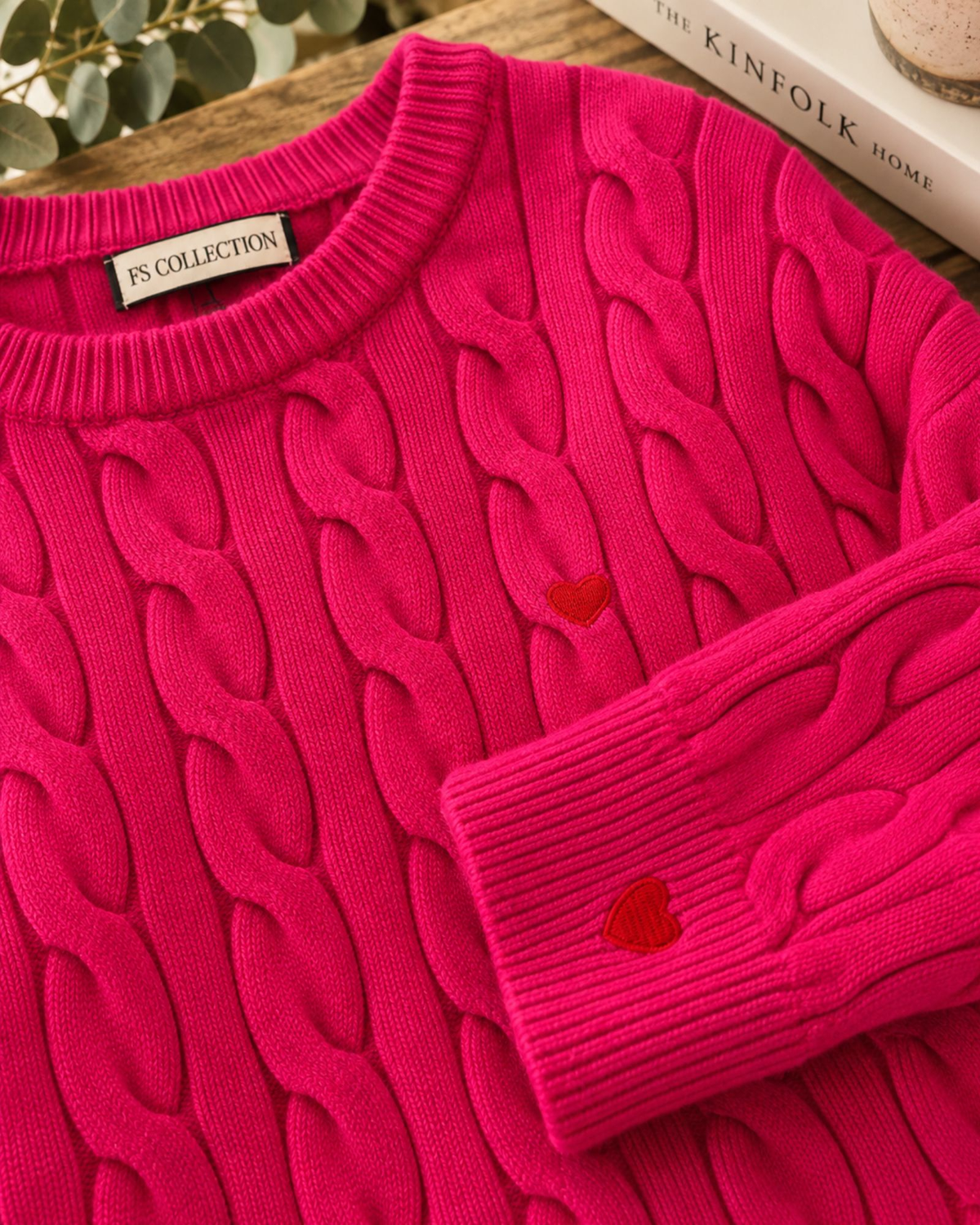 Heart Detail Cable Knit Jumper – Fuchsia
