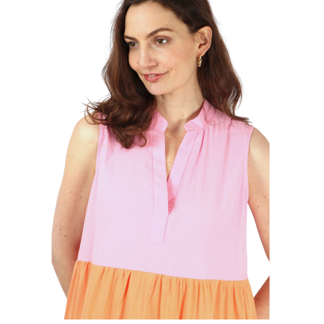 Colourblock Sleeveless Tiered Summer Dress in Pink