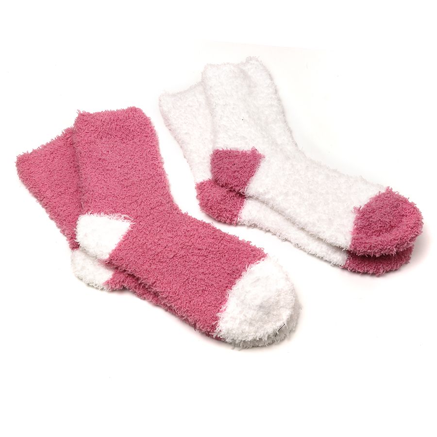 Pink and white fluffy sock duo