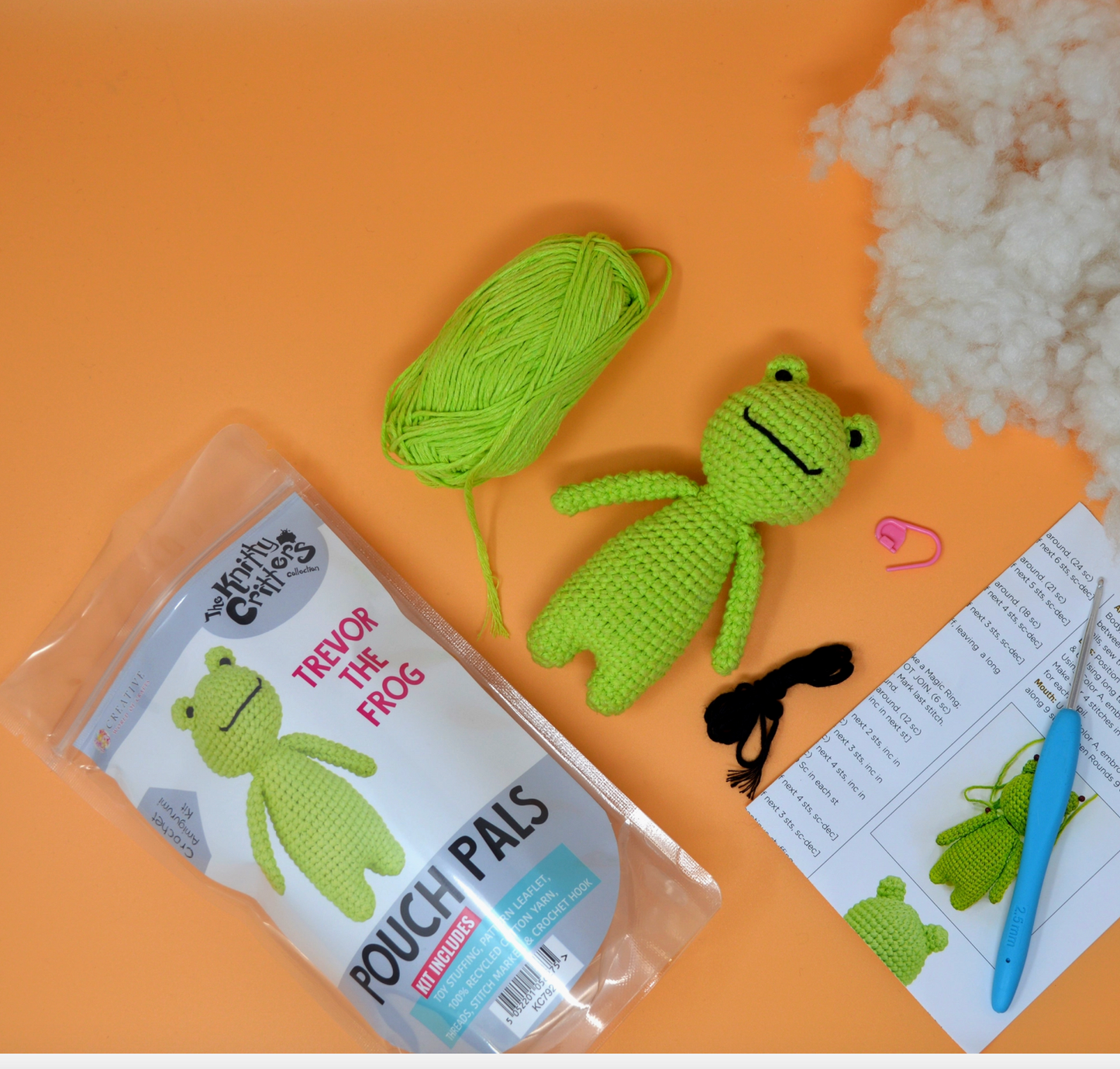 Amigurumi Crochet Kit | Trevor The Frog | Pouch Pals