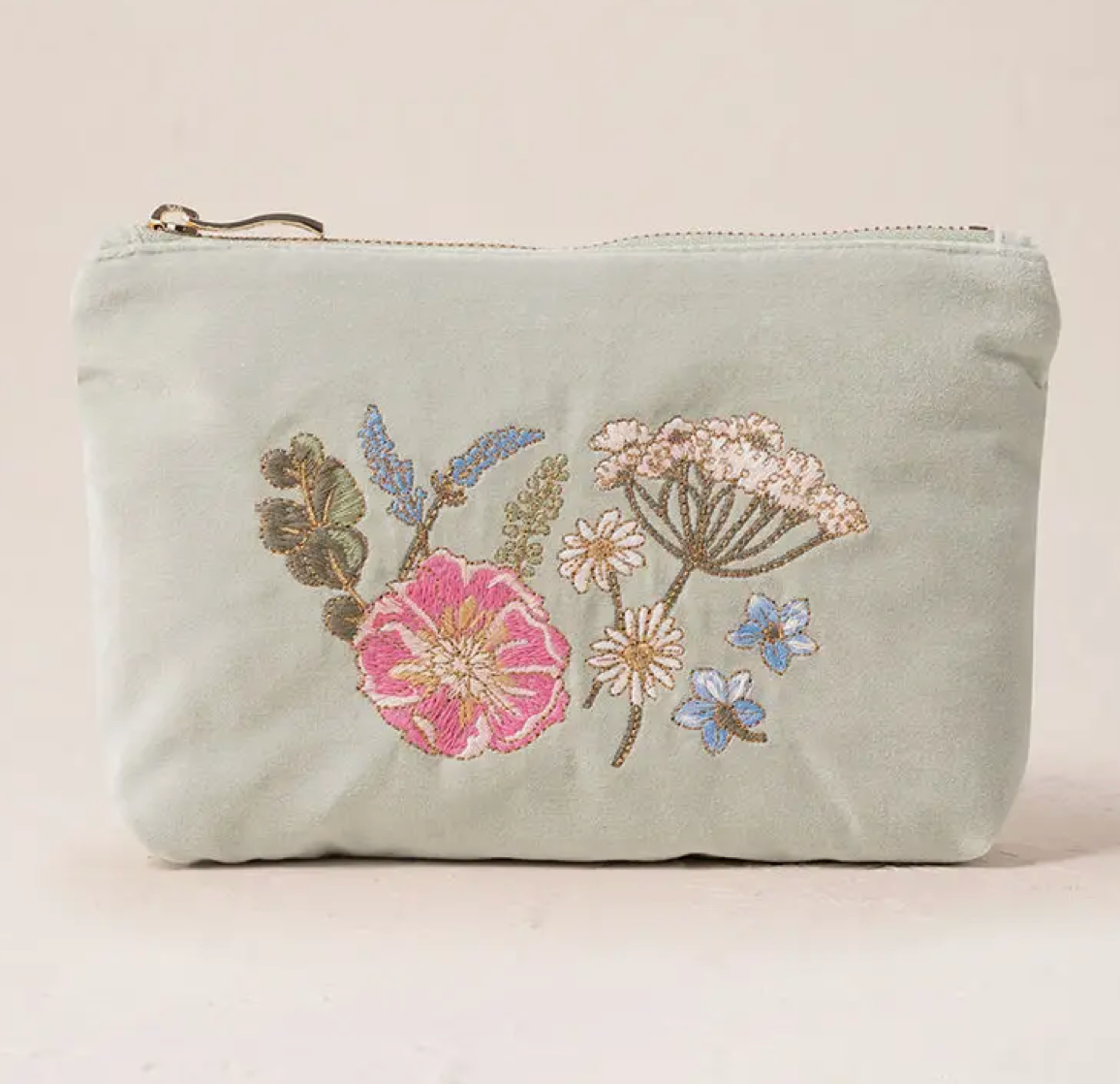 Elizabeth Scarlett Pressed Flowers Mini Pouch | Velvet Cosmetic & Travel Pouch