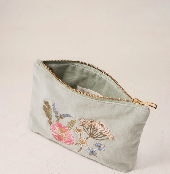 Elizabeth Scarlett Pressed Flowers Mini Pouch | Velvet Cosmetic & Travel Pouch