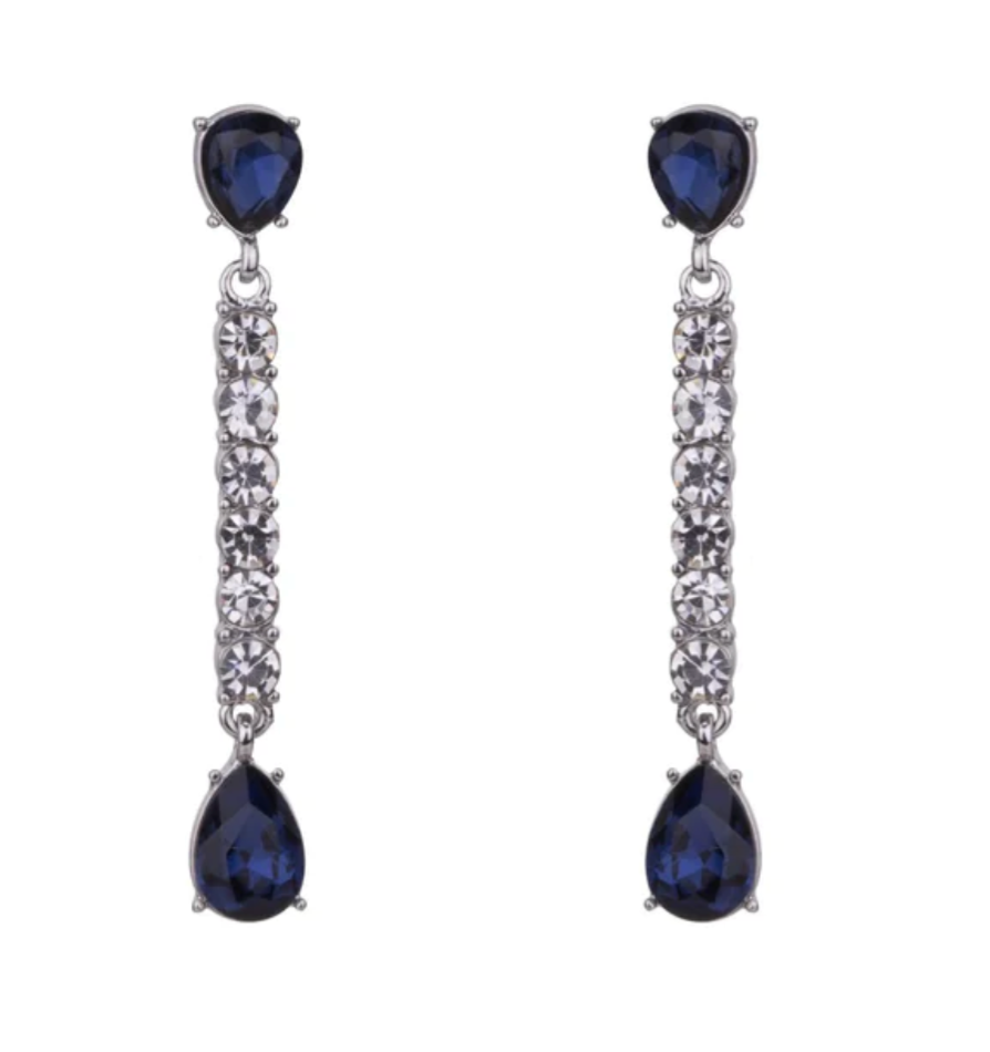 Blue Crystal and Silver Tone Drop Earrings