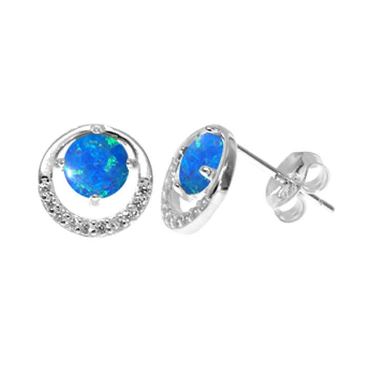 Blue Opalique Halo Stud Earrings