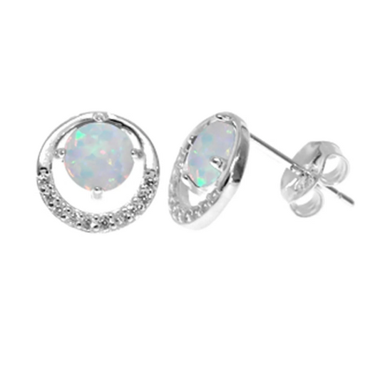 White Opalique Halo Stud Earrings