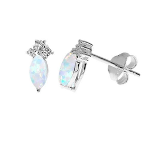 White Opalique Marquis Sparkle Stud Earrings