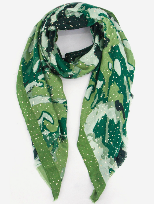 Leah Lightweight Scarf | Green | Foil Print