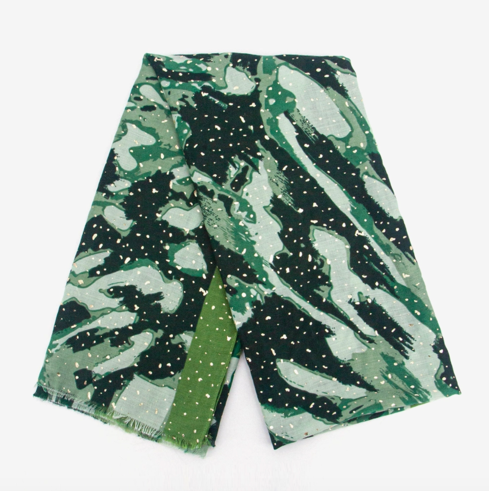 Leah Lightweight Scarf | Green | Foil Print