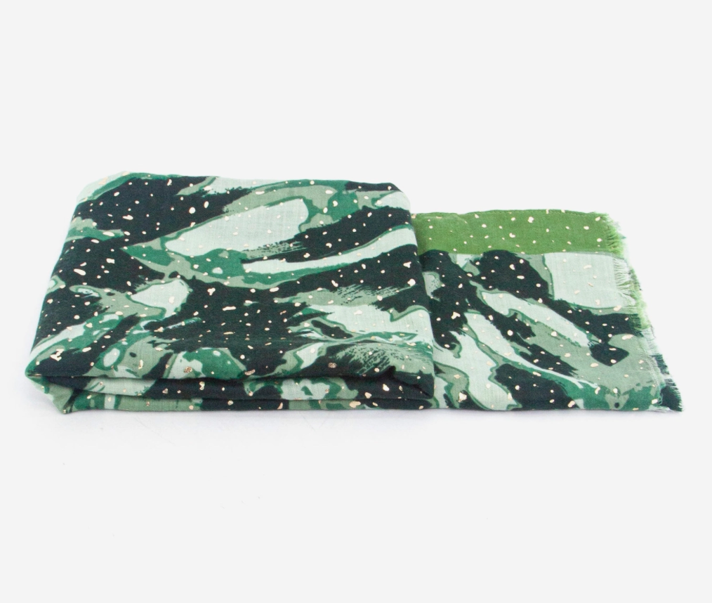 Leah Lightweight Scarf | Green | Foil Print