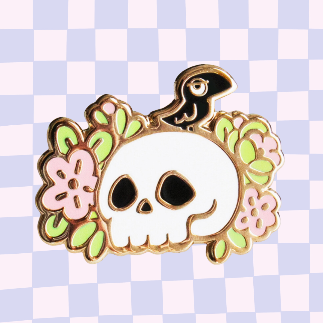 Skull and Crow Enamel Pin