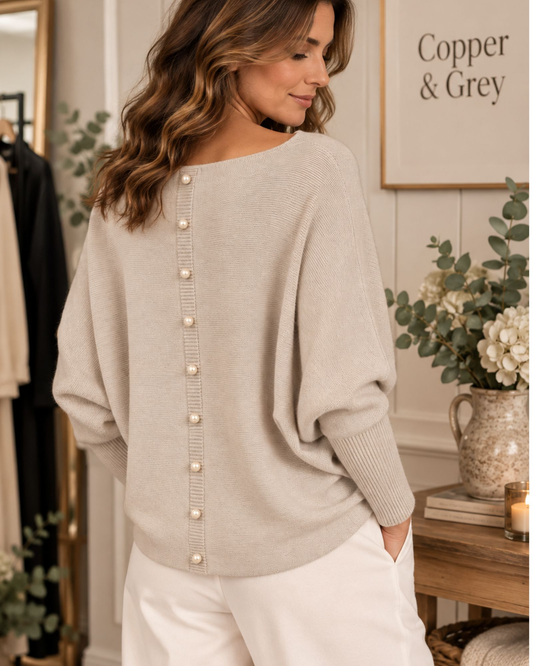 Pearl Back Batwing Knit – Stone