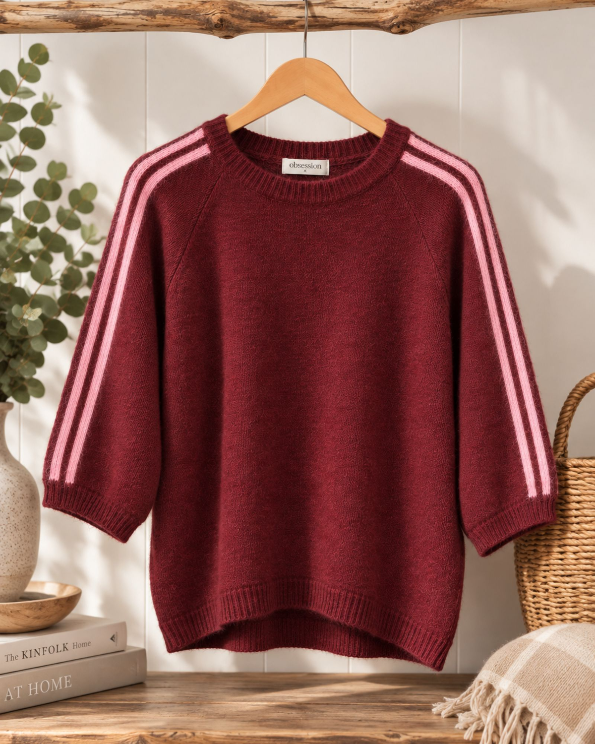 Soft Stripe Sleeve Knit – Berry & Pink