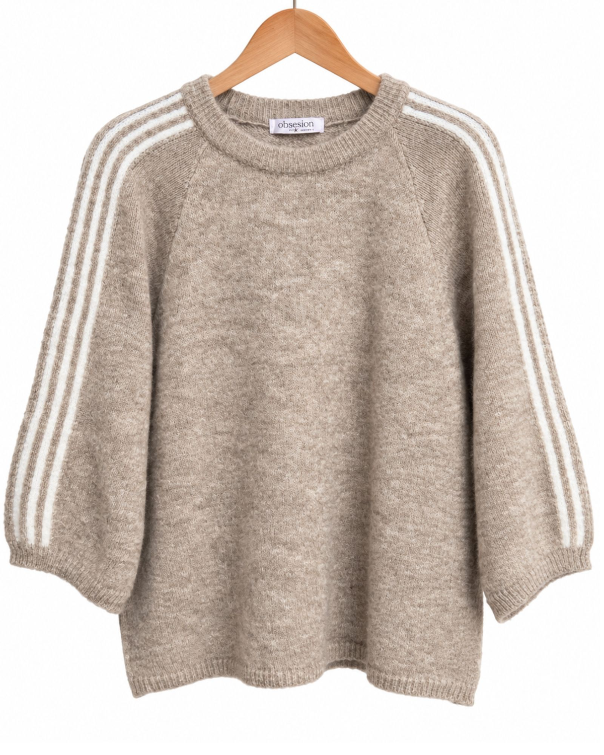 Soft Stripe Sleeve Knit – Oatmeal