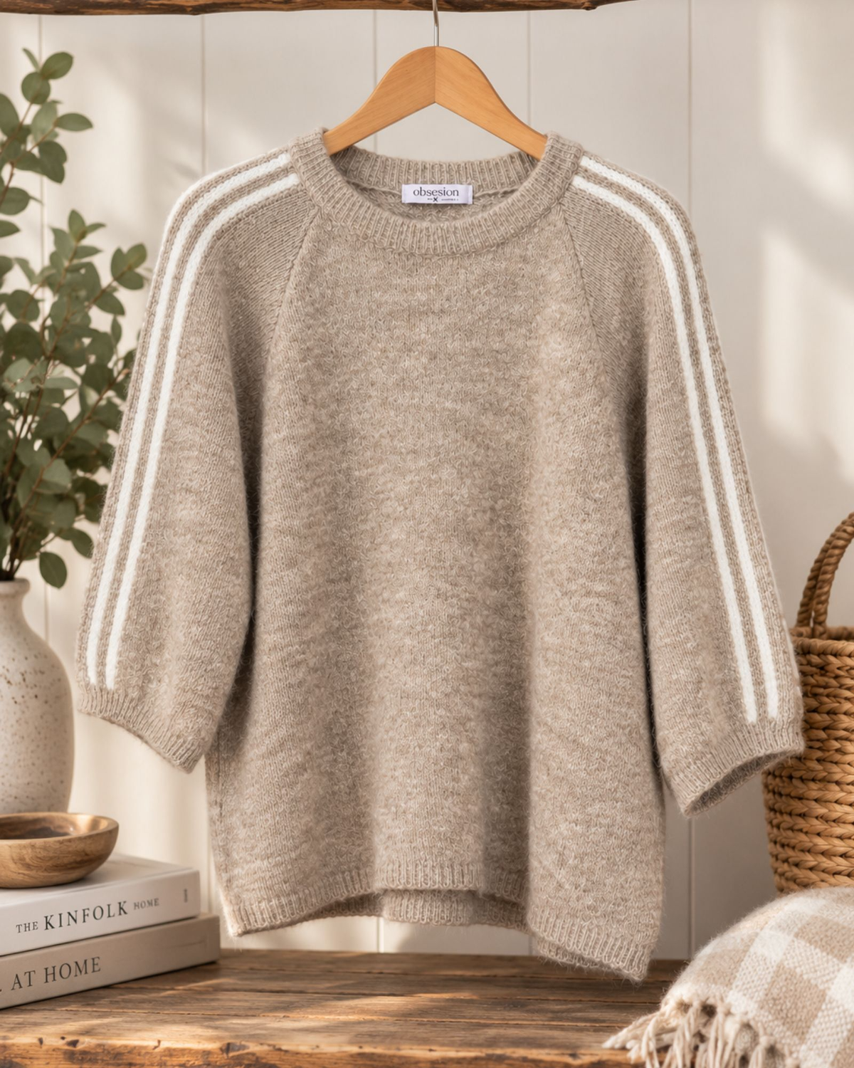Soft Stripe Sleeve Knit – Oatmeal