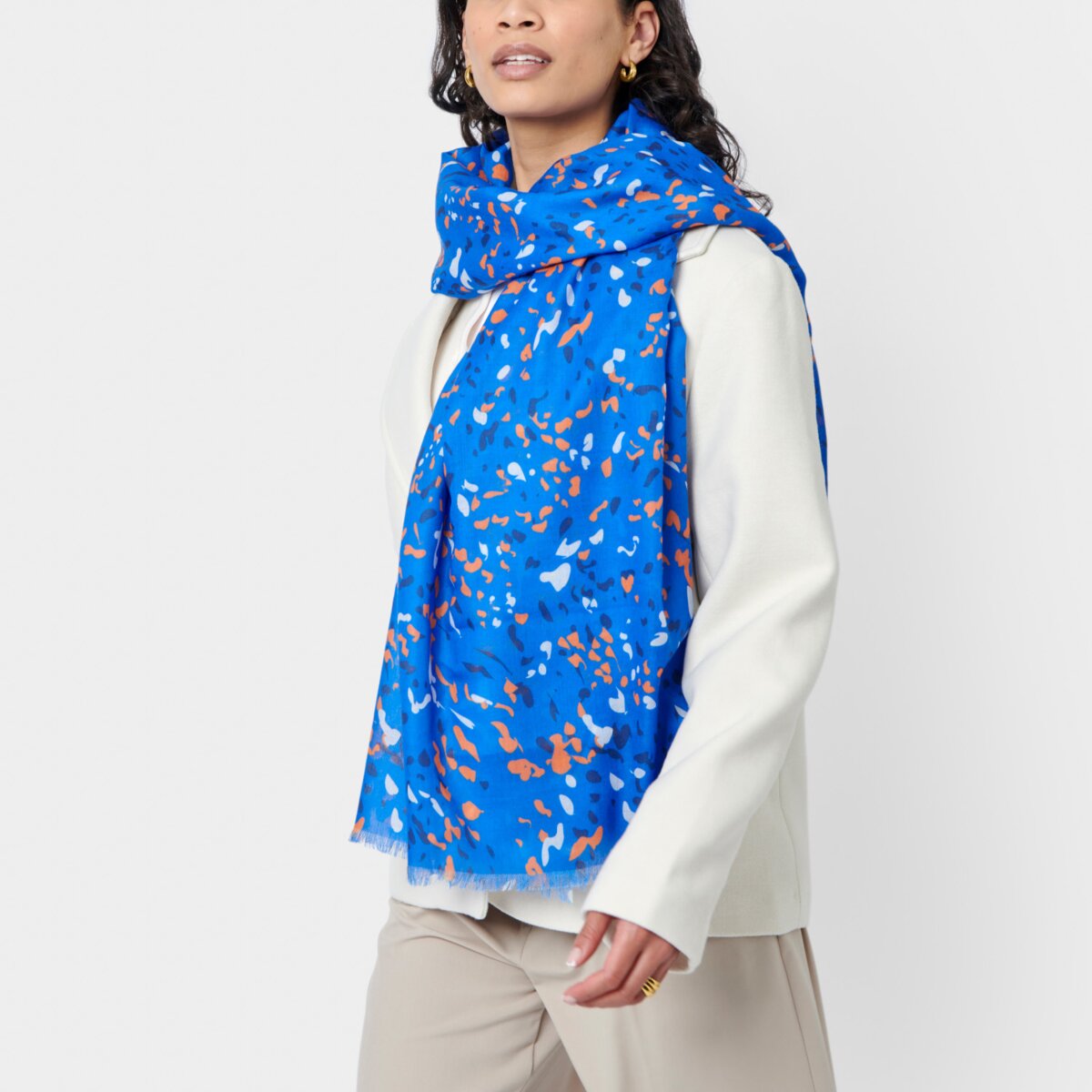 Katie Loxton Scarf |  Terrazzo Printed Scarf | Cobalt Blue & Orange