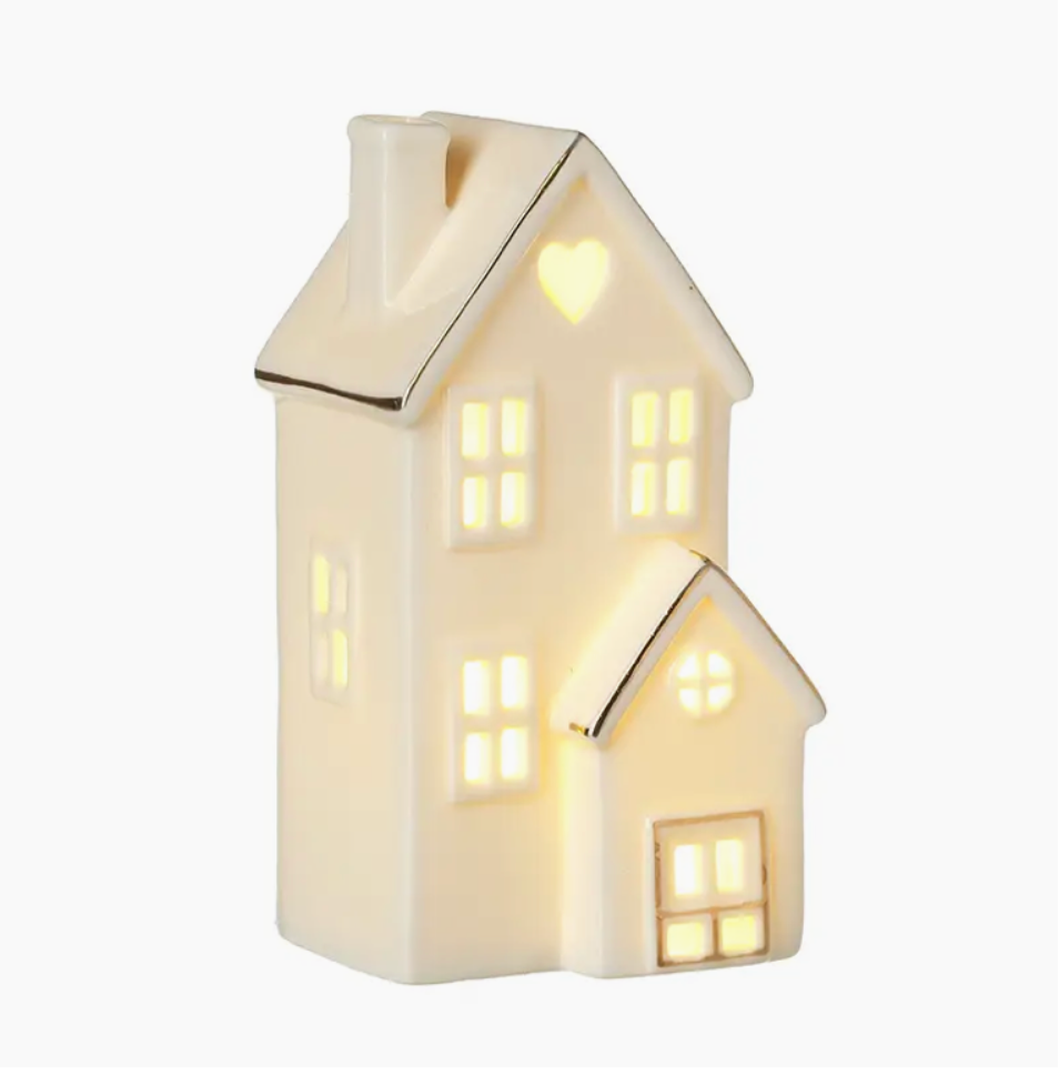 White Porcelain Gold-Edge Light-Up Heart House