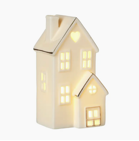 White Porcelain Gold-Edge Light-Up Heart House