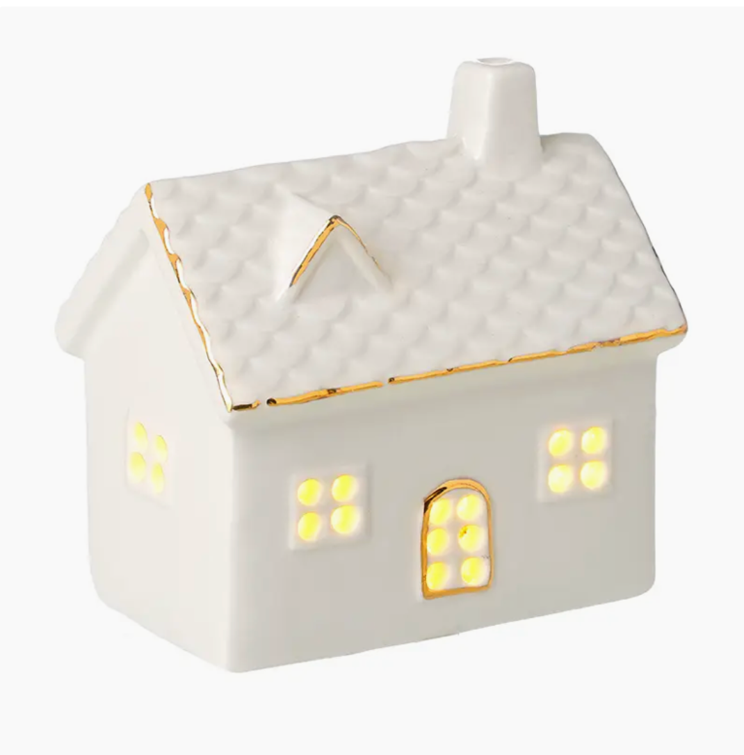 White Porcelain Gold-Edge Light-Up House