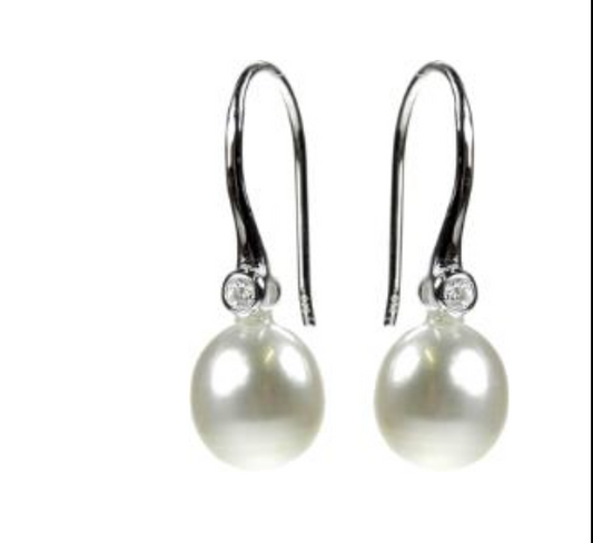 White Pearl & Cubic Zirconia Earrings