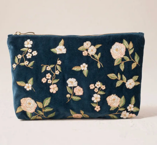 Elizabeth Scarlett Wild Rose Everyday Pouch | Velvet Cosmetic & Travel Pouch