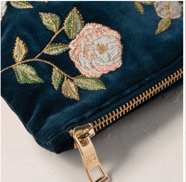 Elizabeth Scarlett Wild Rose Everyday Pouch | Velvet Cosmetic & Travel Pouch