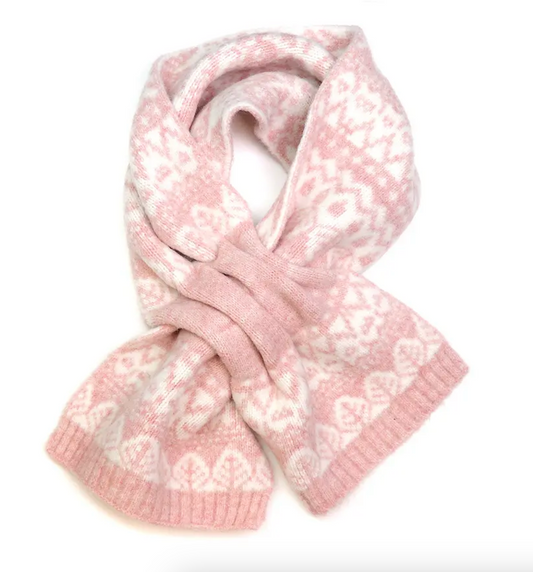 Wool blend pink fair isle pull through scarf