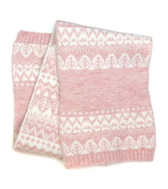 Wool blend pink fair isle pull through scarf