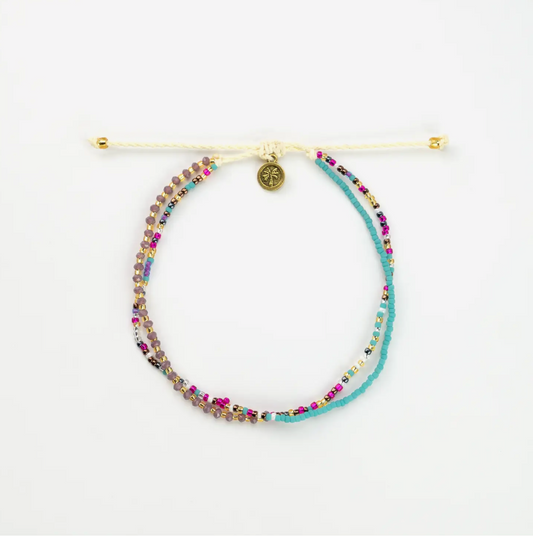 Beaded Double Strand Anklet | Hot Pink & Turquoise