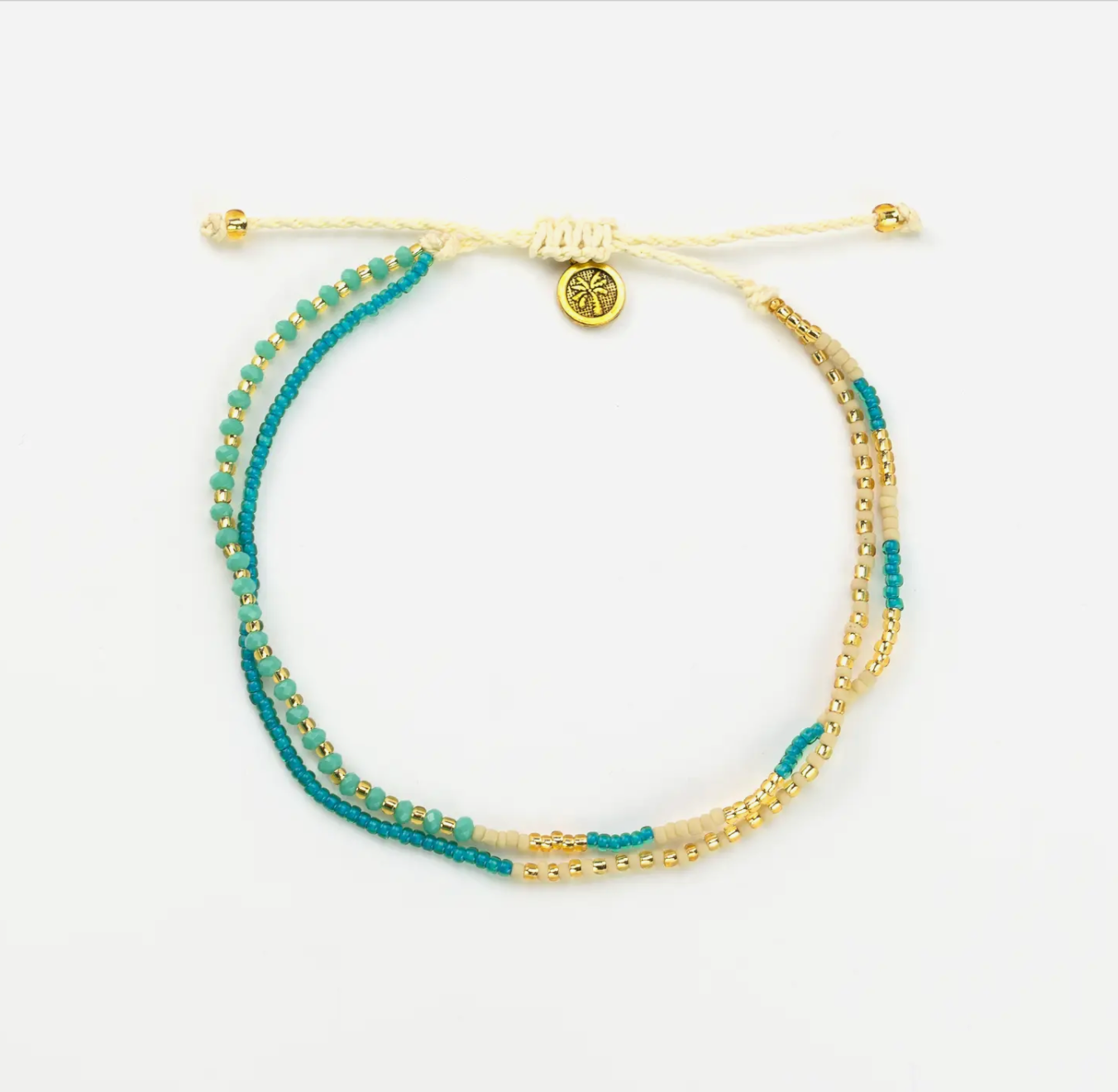 Beaded Double Strand Anklet | Green | Gold | Blue