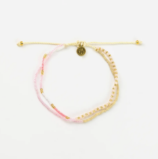 Beaded Double Strand Anklet | Pink