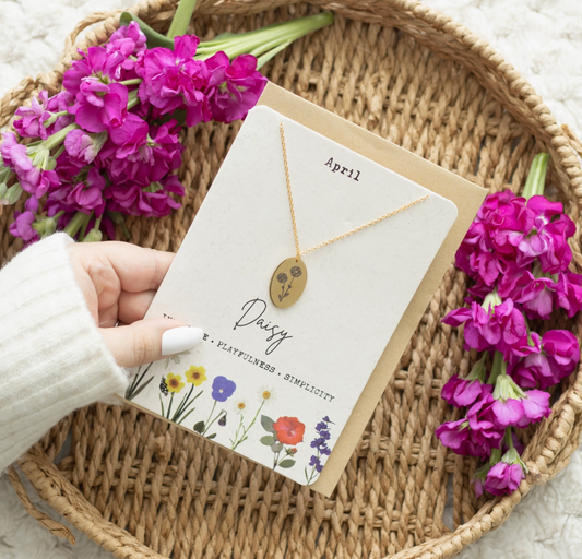 April Daisy Birth Flower Necklace On Greeting Card