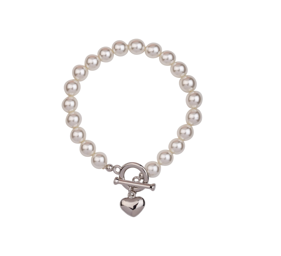 Mother Of Pearl & Heart Pendant T-bar Bracelet