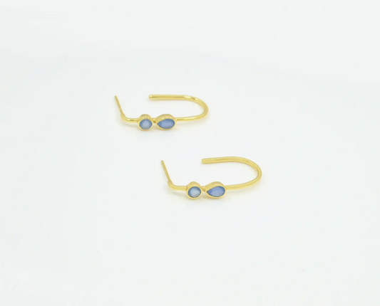 Blue Chalcedony Oblong Hoop Earrings