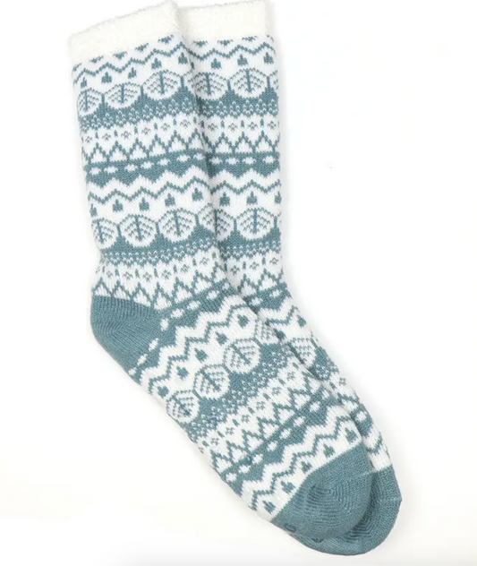 Duck Egg Blue Cosy Fair Isle Slipper Socks