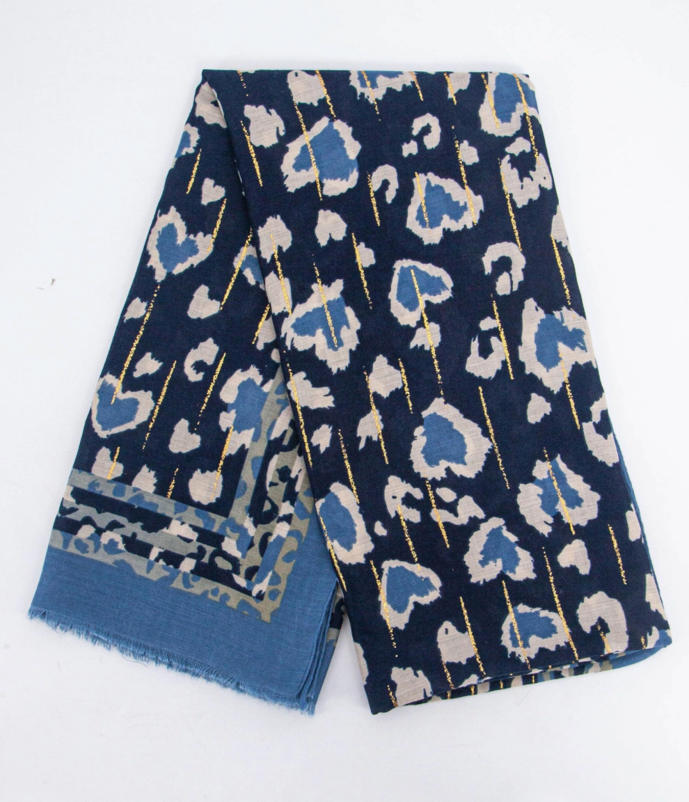 Percy Lightweight Scarf |  Blue | Leopard Print