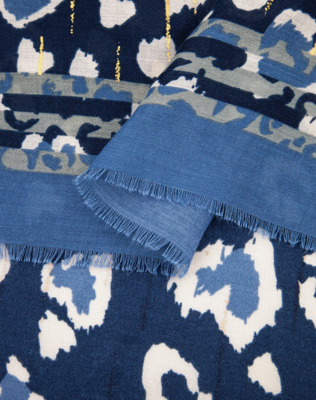 Percy Lightweight Scarf |  Blue | Leopard Print