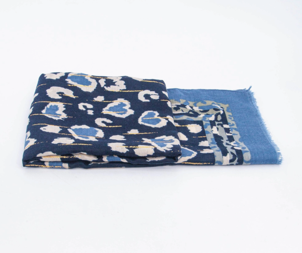 Percy Lightweight Scarf |  Blue | Leopard Print