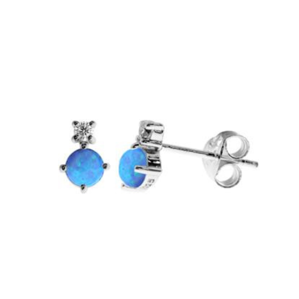 4mm claw set Blue Opalique & Cubic Zirconia Studs