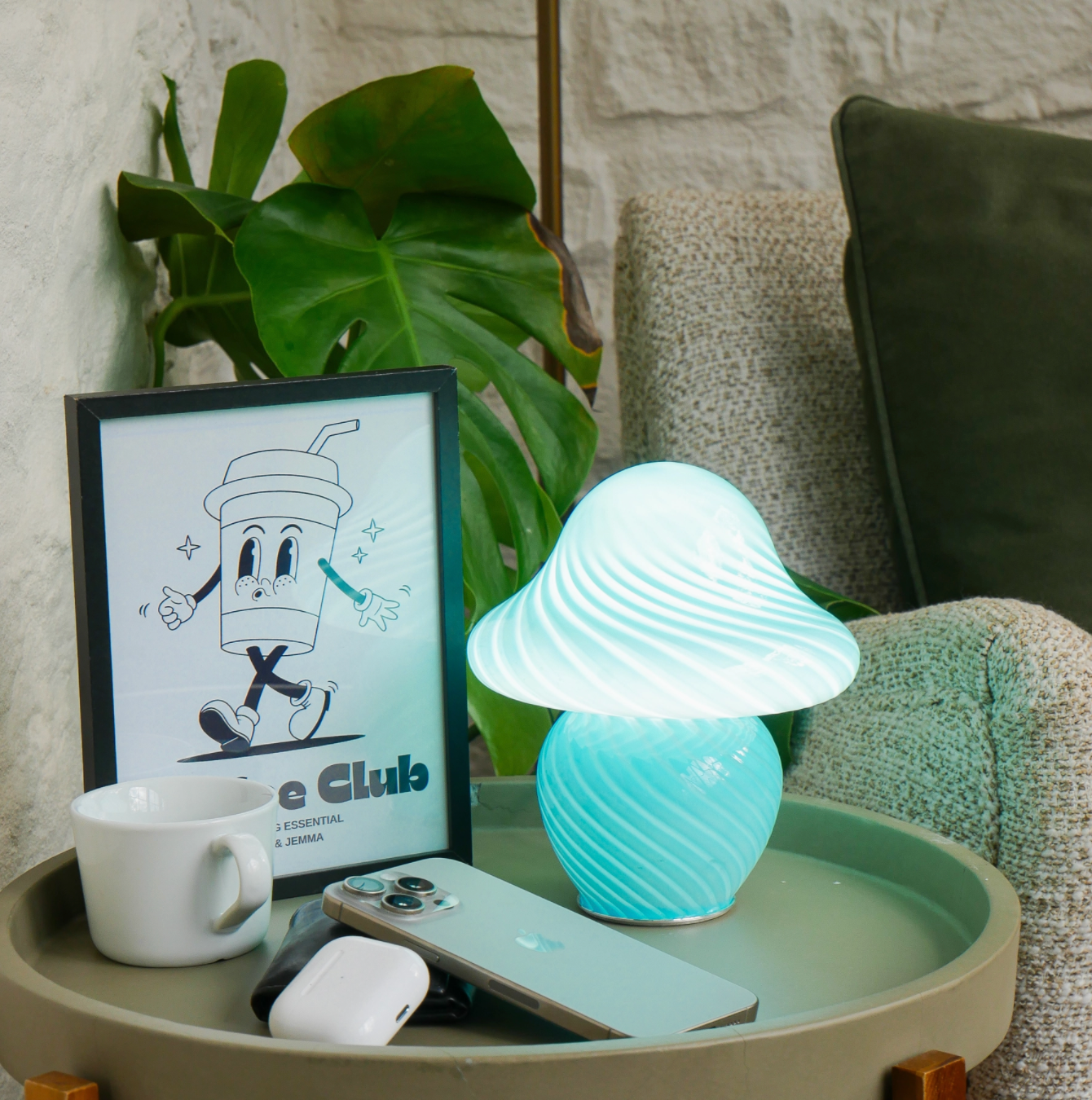 Shroom Shine | Blue Mushroom Glass Table Lamp