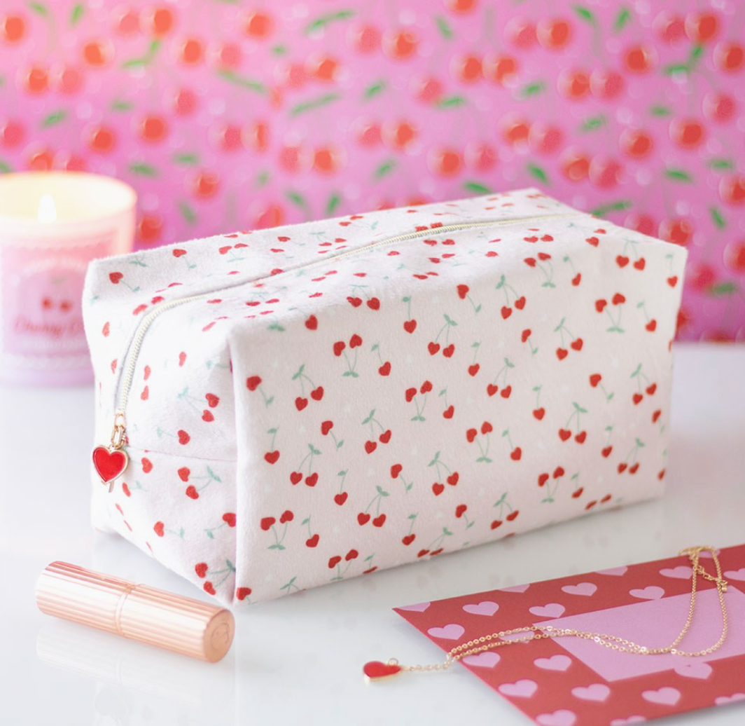 Heart Cherry Print Makeup Bag