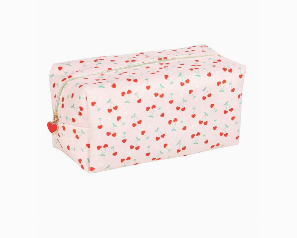 Heart Cherry Print Makeup Bag