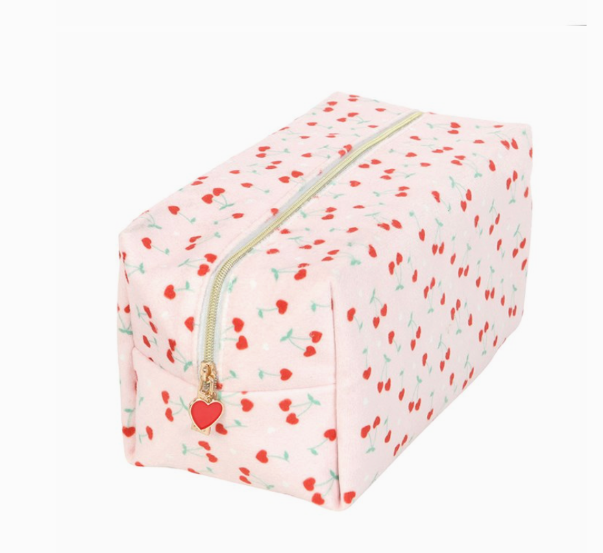 Heart Cherry Print Makeup Bag