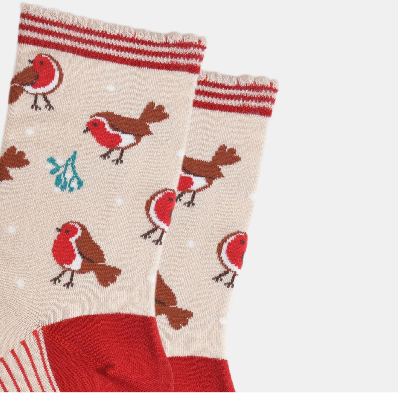 Christmas Socks | Christmas Robin Cream & Red Socks