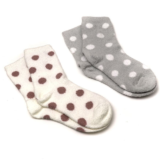 Cream & Grey Spots Fluffy Sock Duo