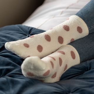 Cream & Grey Spots Fluffy Sock Duo