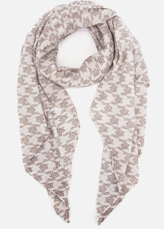 Melody Lightweight Scarf | Cream & Neutral | Houndstooth Pattern