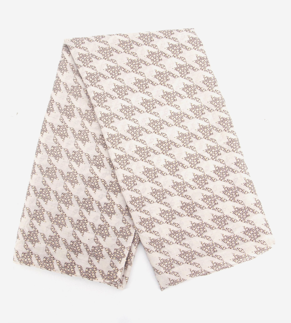 Melody Lightweight Scarf | Cream & Neutral | Houndstooth Pattern