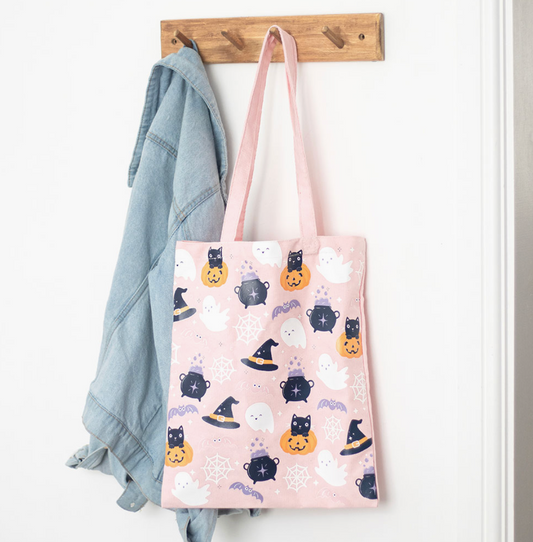 Cute Halloween Print Pink Tote Bag